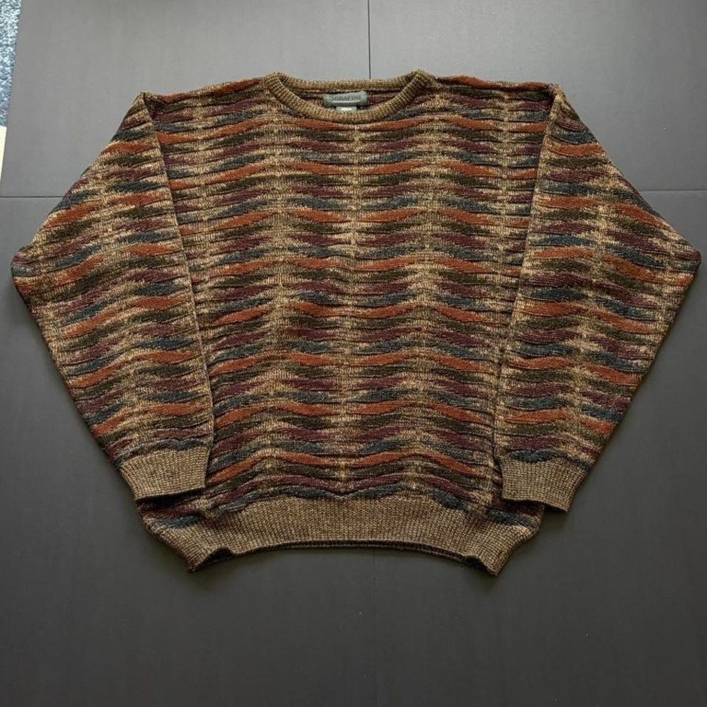 90s patterned chunky knit sweater - Picture 2 of 5